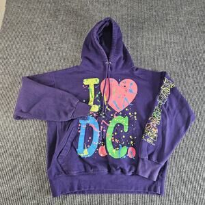 SUN Hoodie Mens Medium Purple I Heart DC Washington Print Pullover Made in USA